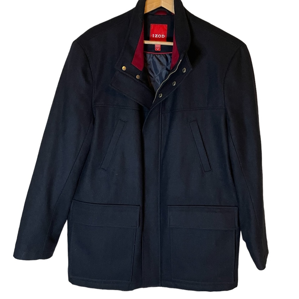 IZOD Mens Navy Blue Wool-Blend Pea Coat Size XL